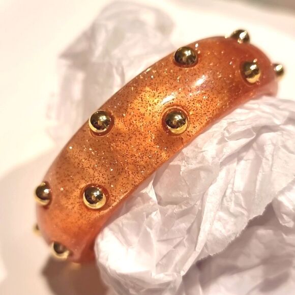 New FREE PEOPLE Pink Studded Resin Bangle Bracelet In Orange - Picture 4 of 8